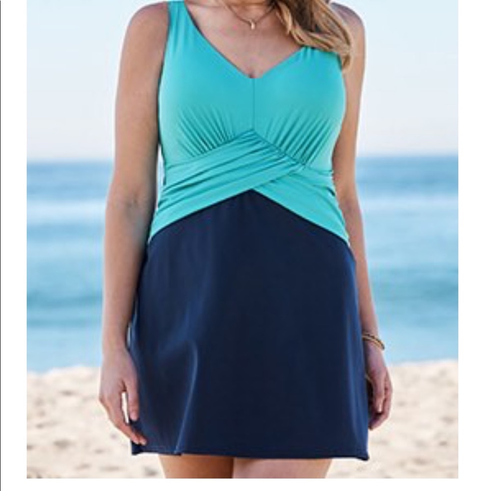 NEW! Plus Seafoam Swim Dress